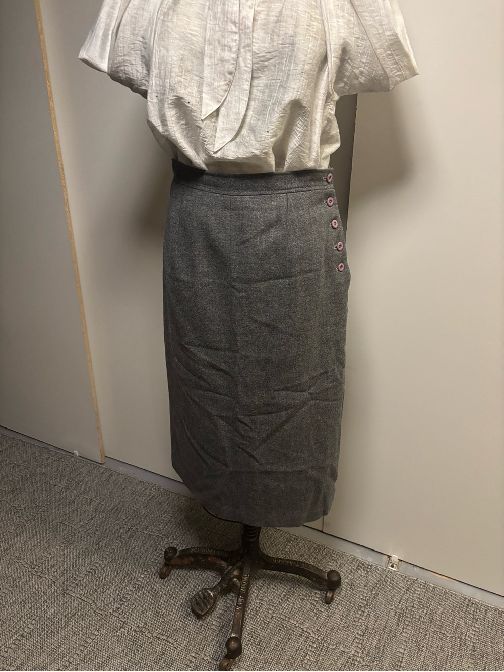 Women’s Gray Pencil Skirt with Side Button Detail